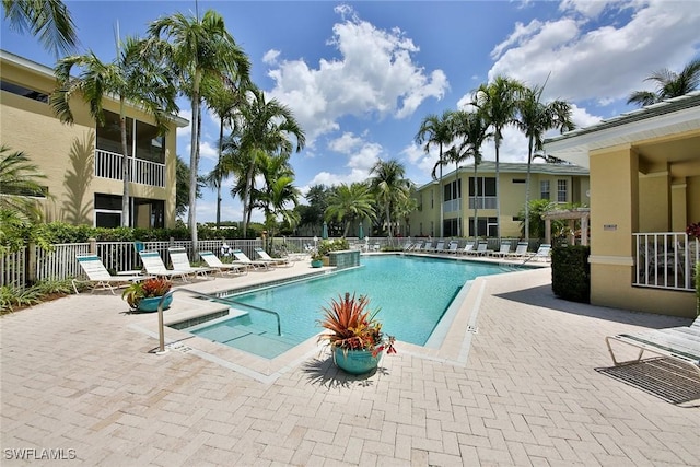 view of pool featuring a patio