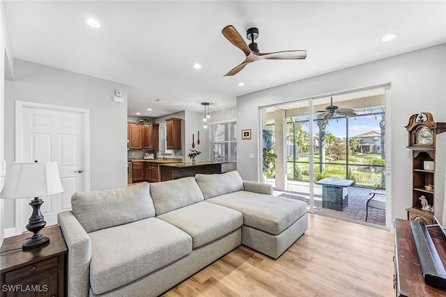 living room with light wood-type flooring