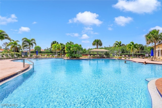 view of swimming pool with a patio area