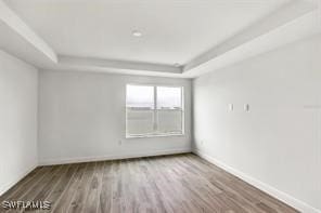 empty room featuring hardwood / wood-style floors and a raised ceiling