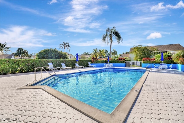 view of pool featuring a patio