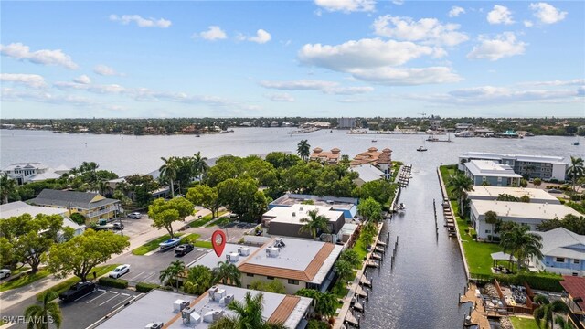 aerial view featuring a water view