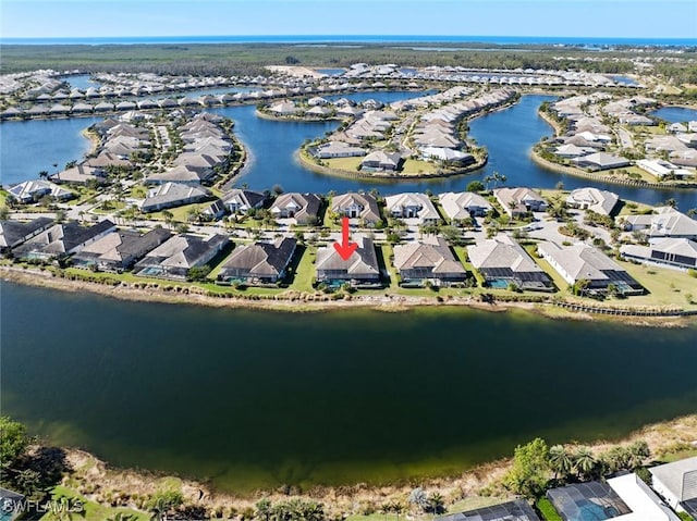 aerial view with a water view