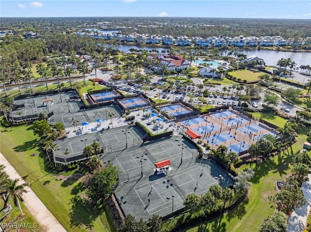 aerial view featuring a water view