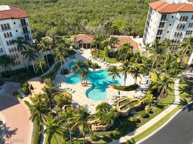 view of swimming pool featuring a patio area