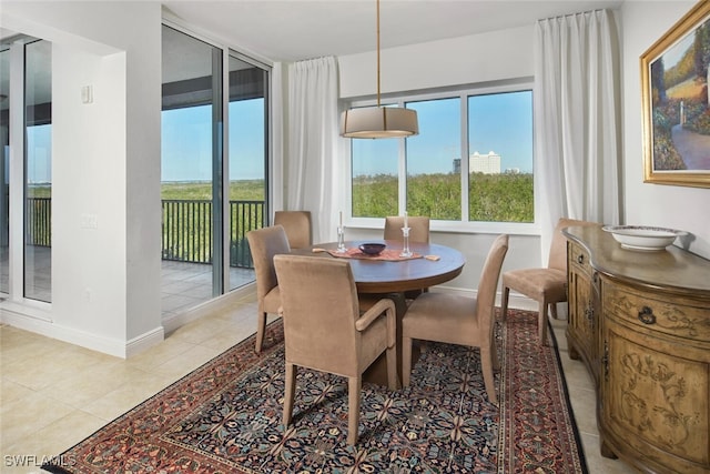 tiled dining room with a wealth of natural light