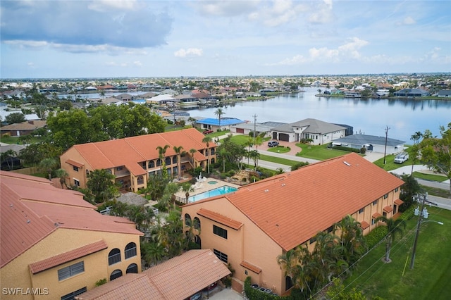 aerial view with a water view