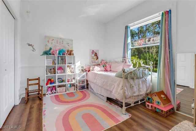 bedroom featuring dark hardwood / wood-style flooring and a closet