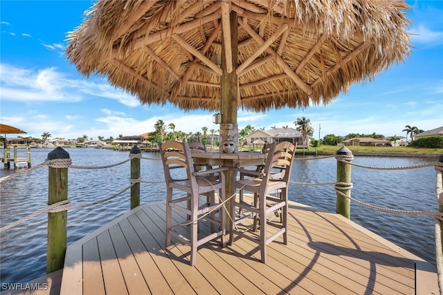 dock area featuring a water view