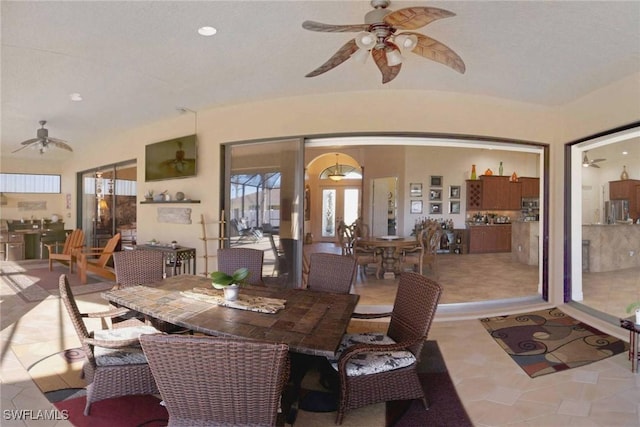 tiled dining space with french doors