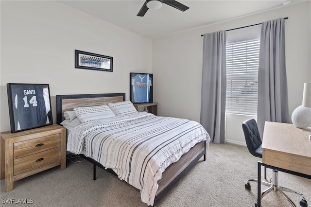 bedroom featuring carpet flooring and ceiling fan