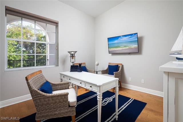 home office featuring hardwood / wood-style floors