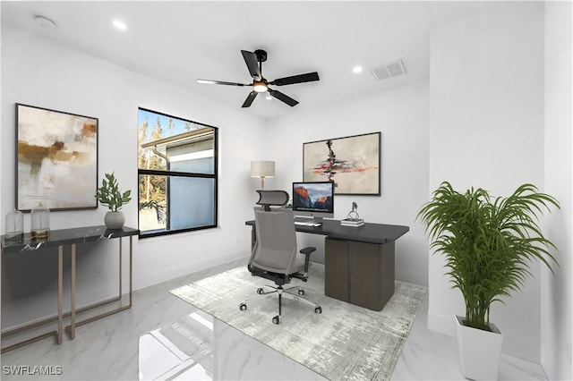 office featuring ceiling fan