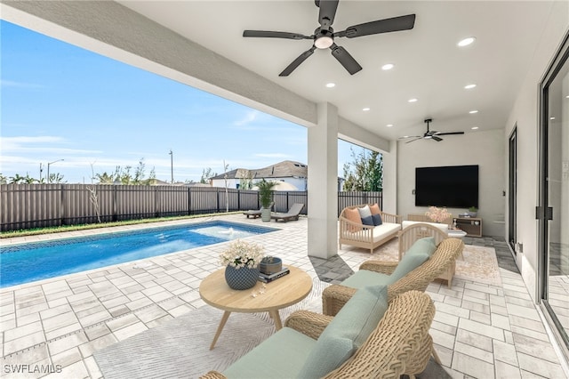 view of swimming pool featuring outdoor lounge area and a patio area