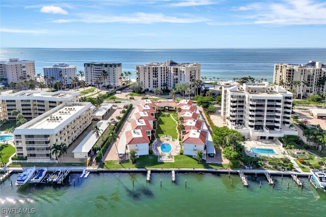 bird's eye view featuring a water view