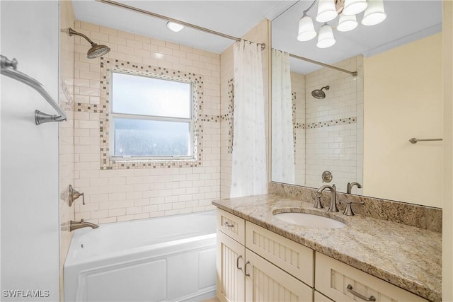 bathroom with vanity and shower / bath combo