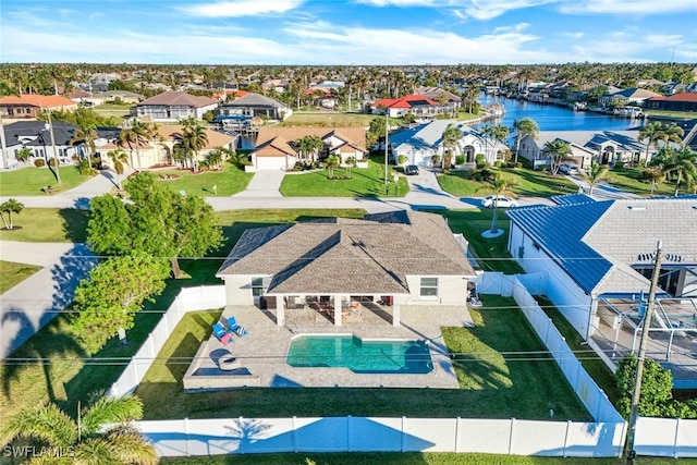 aerial view with a water view