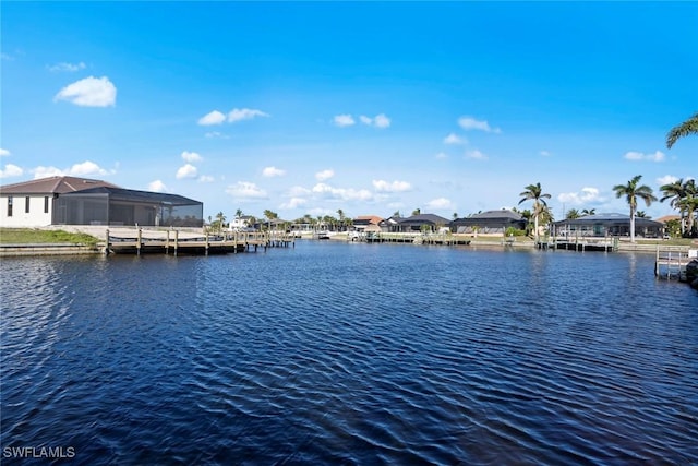 water view featuring a dock