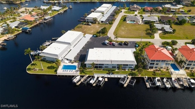 drone / aerial view featuring a water view