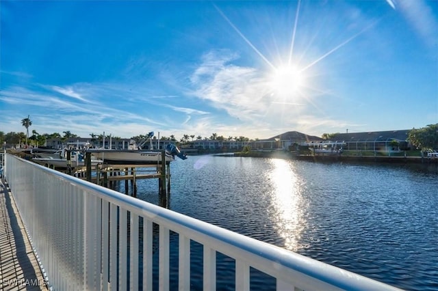 view of dock with a water view