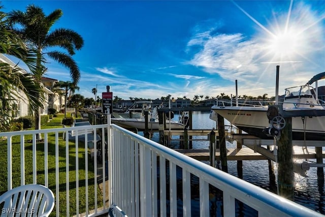 view of dock featuring a water view