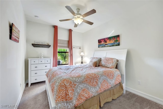 bedroom featuring ceiling fan and carpet floors