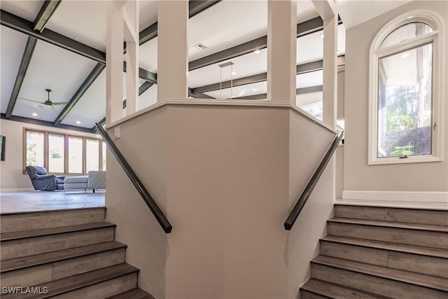 staircase with ceiling fan