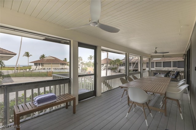 sunroom / solarium with ceiling fan