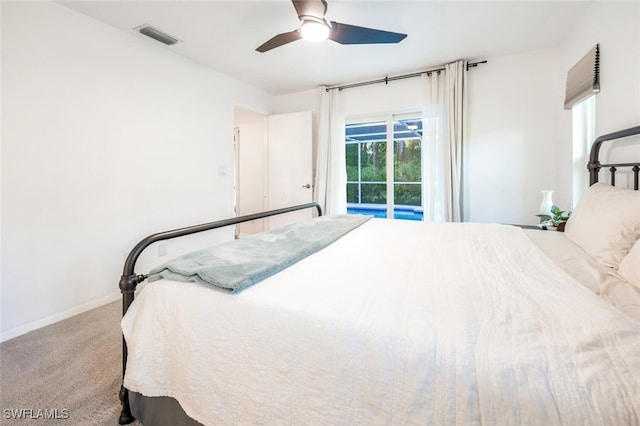 bedroom with carpet flooring and ceiling fan