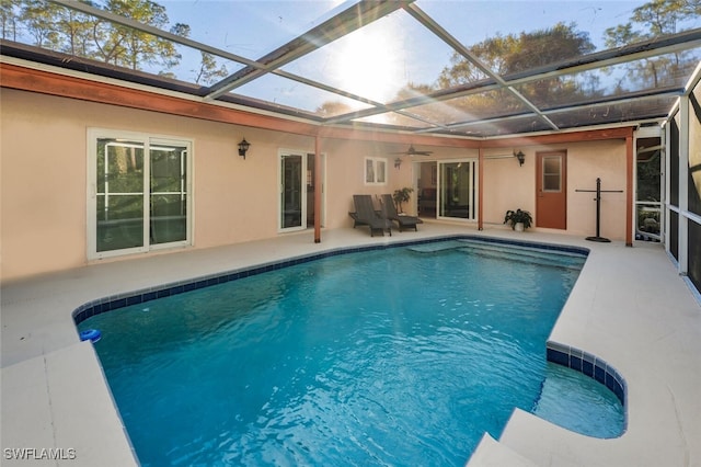 view of pool featuring a patio and a lanai