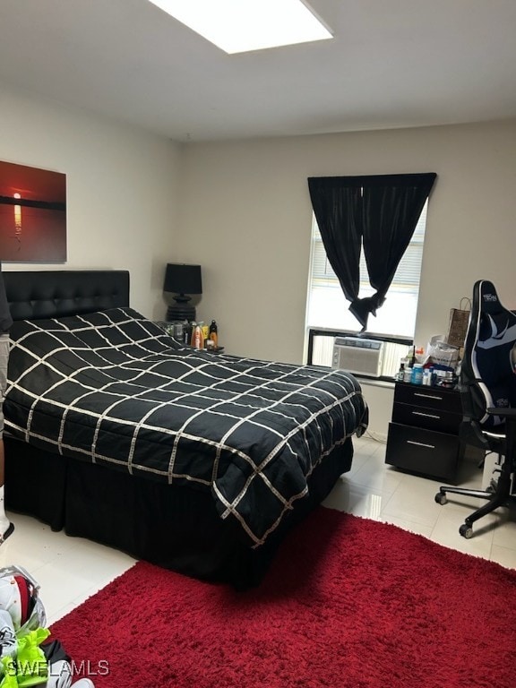 tiled bedroom featuring cooling unit