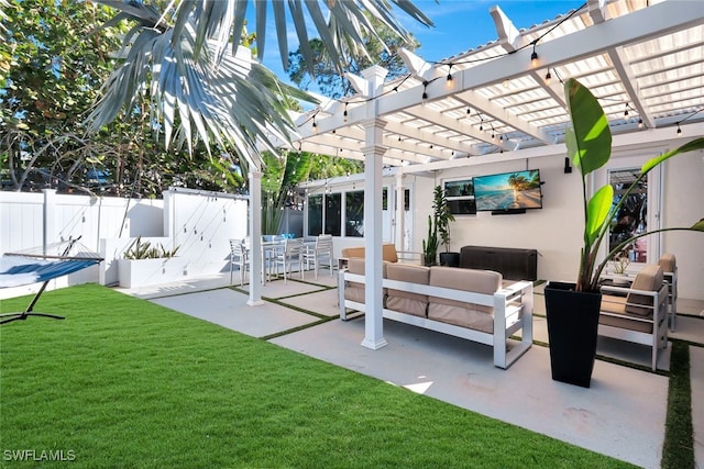 view of patio with a pergola and an outdoor hangout area