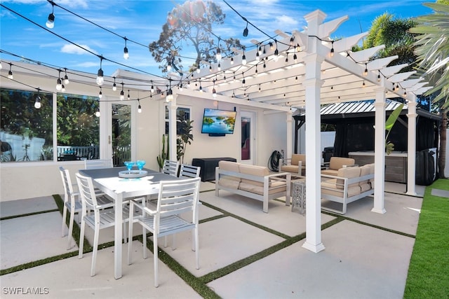 view of patio featuring a pergola and an outdoor living space