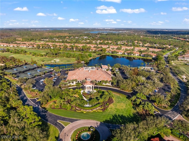 aerial view featuring a water view