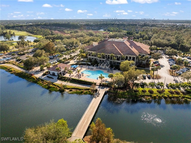 aerial view featuring a water view