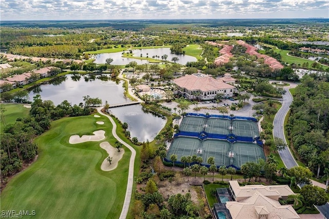 aerial view with a water view