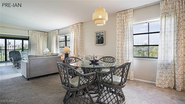 dining room with carpet and a healthy amount of sunlight