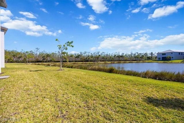 view of yard with a water view