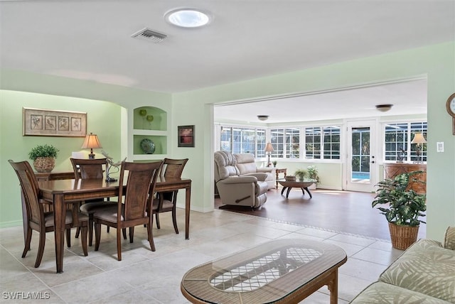 tiled dining area with built in features