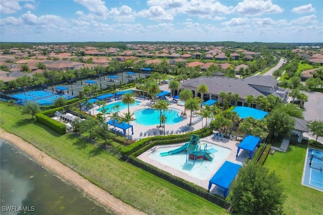 aerial view with a water view