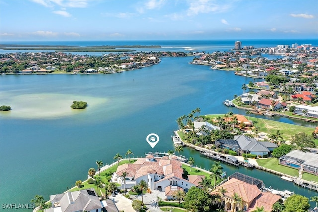 aerial view with a water view