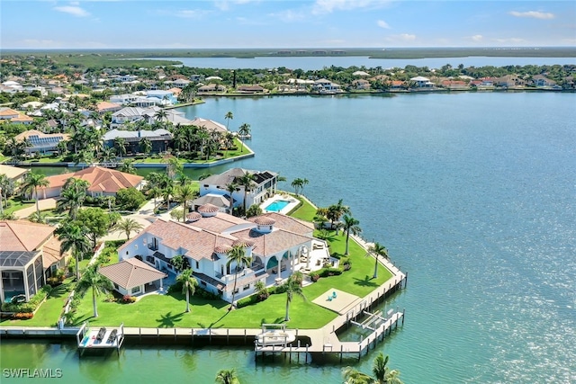 aerial view with a water view