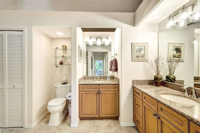 bathroom featuring toilet, tile patterned floors, and vanity