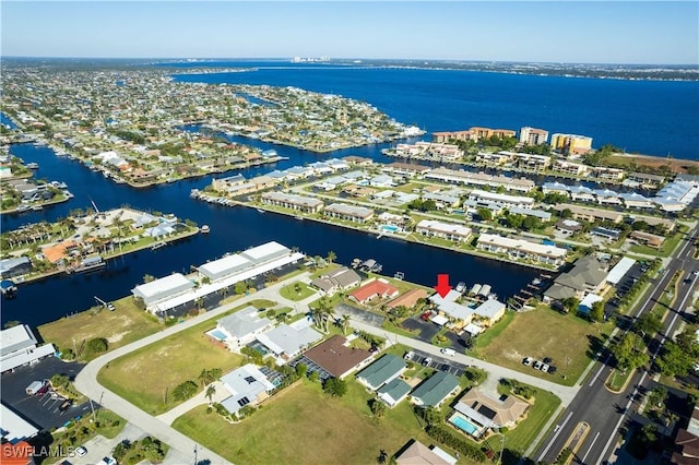 aerial view featuring a water view