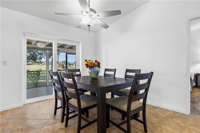 dining room featuring ceiling fan and light tile patterned floors