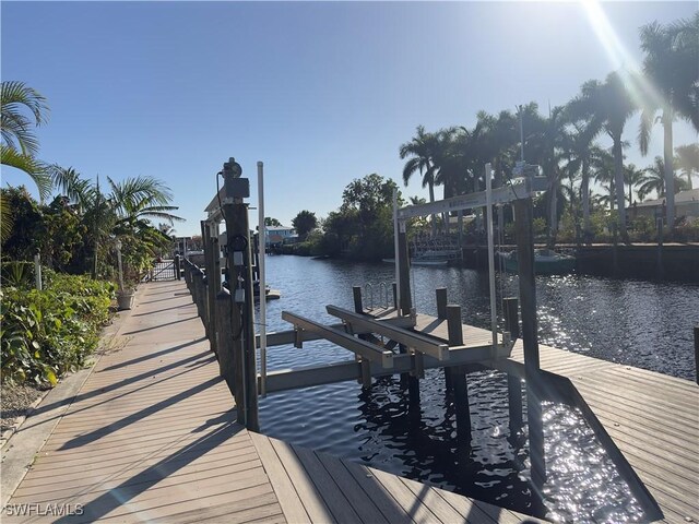 dock area with a water view