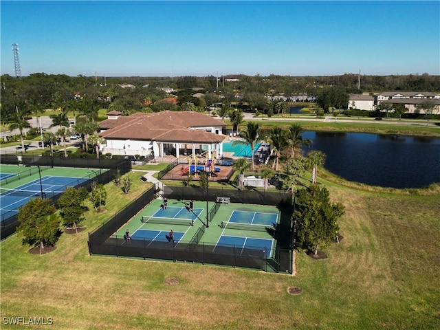 aerial view with a water view