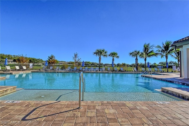 view of swimming pool with a patio area