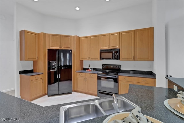 kitchen with sink and black appliances