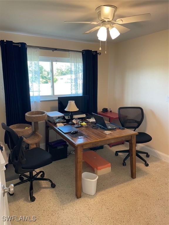 home office featuring ceiling fan